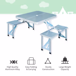 Outsunny Portable Folding Trestle Camping Picnic Table Outdoor Chair Stools