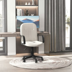 HOMCOM PU Leather Office Chair Swivel  Mid-Back Computer Desk Chair, Cream