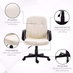 HOMCOM PU Leather Office Chair Swivel  Mid-Back Computer Desk Chair, Cream - Additional view 8
