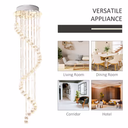 HOMCOM Modern Crystal Droplet Ceiling Light Stainless Steel Bedroom Hallway - Additional view 6