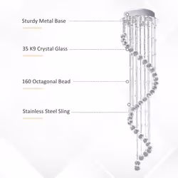 HOMCOM Modern Crystal Droplet Ceiling Light Stainless Steel Bedroom Hallway - Additional view 9