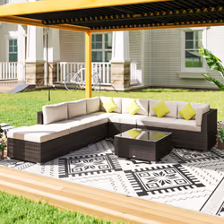 Outsunny 8pc Rattan Sofa Garden Furniture Aluminium Outdoor Patio Set Brown