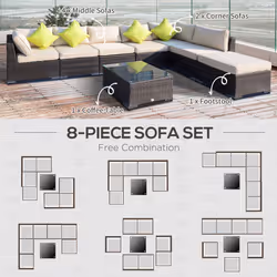 Outsunny 8pc Rattan Sofa Garden Furniture Aluminium Outdoor Patio Set Brown - Additional view 4