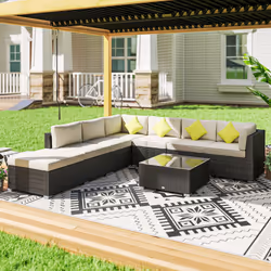 Outsunny 8pc Rattan Sofa Garden Furniture Aluminium Outdoor Patio Set Black