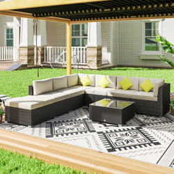 Outsunny 8pc Rattan Sofa Garden Furniture Aluminium Outdoor Patio Set Black