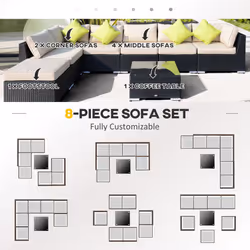 Outsunny 8pc Rattan Sofa Garden Furniture Aluminium Outdoor Patio Set Black - Additional view 4