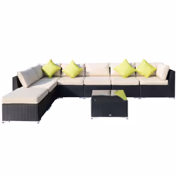 Outsunny 8pc Rattan Sofa Garden Furniture Aluminium Outdoor Patio Set Black - Additional view 8