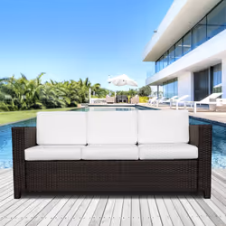 Outsunny Rattan Wicker 3-seater Sofa Chair Patio Furniture w/ Cushion Brown