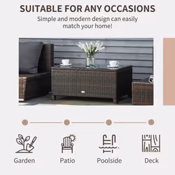 Outsunny Garden Rattan Side Table,Wicker Coffee Desk, Glass Top, Mixed Brown - Additional view 4