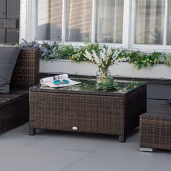 Outsunny Garden Rattan Side Table,Wicker Coffee Desk, Glass Top, Mixed Brown - Additional view 5
