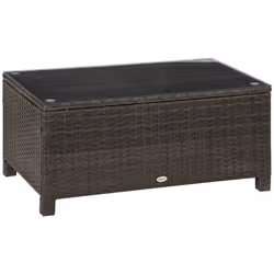 Outsunny Garden Rattan Side Table,Wicker Coffee Desk, Glass Top, Mixed Brown - Additional view 8