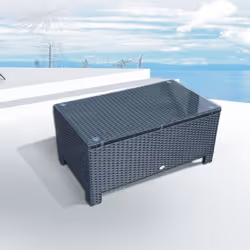 Outsunny Rattan Garden Coffee Table With Glass Top - Black