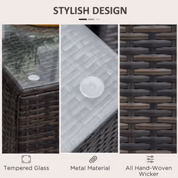 Outsunny Side Table Furniture Tempered Glass Garden Patio Wicker Brown - Additional view 5