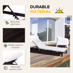 Outsunny Garden Rattan Furniture Recliner Lounger Sun Reclining Daybed Patio