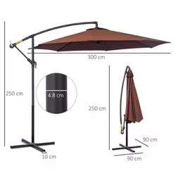Outsunny 3(m) Garden Banana Parasol Cantilever Umbrella w/ Crank, Coffee - Additional view 4