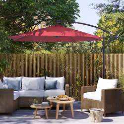 Outsunny 3(m) Garden Banana Parasol Cantilever Umbrella w/ Crank, Wine Red