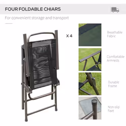 Outsunny 6PC Garden Dining Set Outdoor Furniture Folding Chairs Table Parasol - Additional view 5