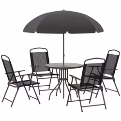 Outsunny 6PC Garden Dining Set Outdoor Furniture Folding Chairs Table Parasol - Additional view 8