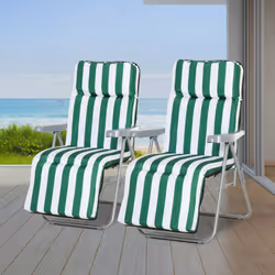 Outsunny Set of 2 Folding Sun Lounger Recliner Chairs Daybed Cushion Green White