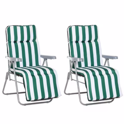Outsunny Set of 2 Folding Sun Lounger Recliner Chairs Daybed Cushion Green White - Additional view 7
