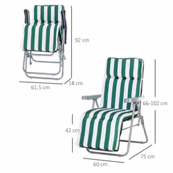 Outsunny Set of 2 Folding Sun Lounger Recliner Chairs Daybed Cushion Green White - Additional view 8
