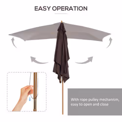 Outsunny Wooden Garden Parasol Sun Shade Patio Umbrella Canopy Dark Coffee - Additional view 4
