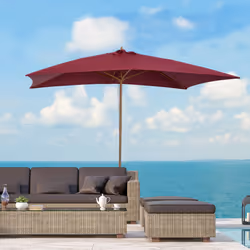 Outsunny Wooden Garden Parasol Sun Shade Patio Umbrella Canopy Wine Red