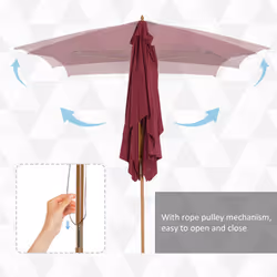 Outsunny Wooden Garden Parasol Sun Shade Patio Umbrella Canopy Wine Red