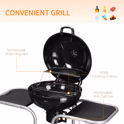 Outsunny Garden Charcoal Barbecue Grill Trolley BBQ Patio Heating w/ Wheels