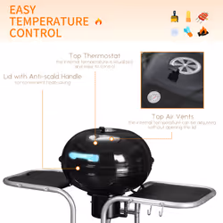 Outsunny Garden Charcoal Barbecue Grill Trolley BBQ Patio Heating w/ Wheels