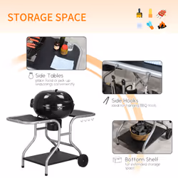Outsunny Garden Charcoal Barbecue Grill Trolley BBQ Patio Heating w/ Wheels - Additional view 4