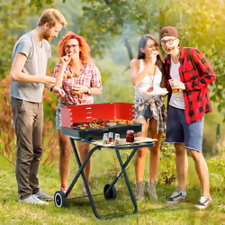 Outsunny Foldable Charcoal Trolley Barbecue BBQ Grill Cooker Smoker W/ Wheels