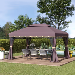 Outsunny 3x4m 2-Tier Gazebo Aluminium Garden Marquee Party Tent Coffee