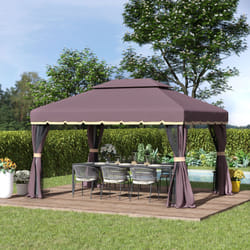 Outsunny 3x4m 2-Tier Gazebo Aluminium Garden Marquee Party Tent Coffee