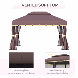 Outsunny 3x4m 2-Tier Gazebo Aluminium Garden Marquee Party Tent Coffee