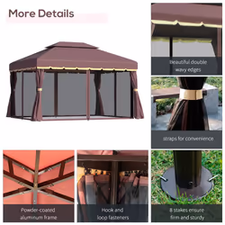 Outsunny 3x4m 2-Tier Gazebo Aluminium Garden Marquee Party Tent Coffee