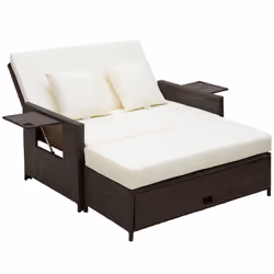 Outsunny Garden Rattan Furniture Set 2 Seater Patio Sun Lounger Daybed Sun Bed - Additional view 8