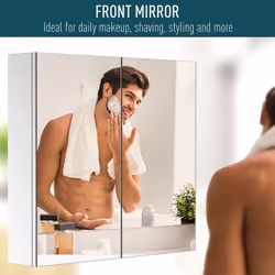 HOMCOM Bathroom Cabinet W/ Double Door Wall Mounted Mirror