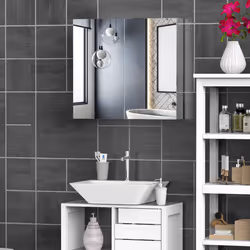 HOMCOM Bathroom Cabinet W/ Double Door Wall Mounted Mirror