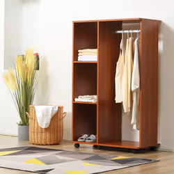 HOMCOM Rolling Open Wardrobe Hanging Rail Storage Shelves for Clothes, Walnut - Additional view 10