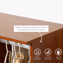 HOMCOM Rolling Open Wardrobe Hanging Rail Storage Shelves for Clothes, Walnut - Additional view 5