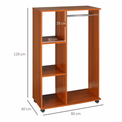 HOMCOM Rolling Open Wardrobe Hanging Rail Storage Shelves for Clothes, Walnut - Additional view 9