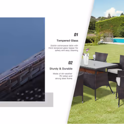 Outsunny Rattan Dining Set for 6 with Cushions, Glass Top Table, Brown - Additional view 4
