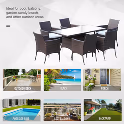 Outsunny Rattan Dining Set for 6 with Cushions, Glass Top Table, Brown - Additional view 5