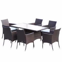 Outsunny Rattan Dining Set for 6 with Cushions, Glass Top Table, Brown - Additional view 8