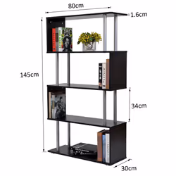 Homcom 4-Tier S-Shaped Bookcase | Black Room Divider Shelves - Additional view 10