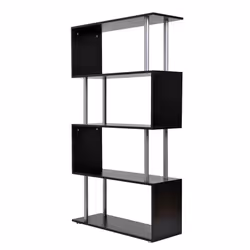 Homcom 4-Tier S-Shaped Bookcase | Black Room Divider Shelves