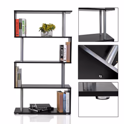 Homcom 4-Tier S-Shaped Bookcase | Black Room Divider Shelves - Additional view 8