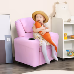 HOMCOM Kids Recliner Chair w/ Cup Holder, PU Leather Children Lounger, Pink