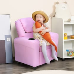 HOMCOM Kids Recliner Chair w/ Cup Holder, PU Leather Children Lounger, Pink